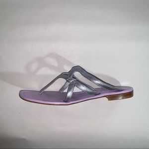 CHRISTIAN LOUBOUTIN size 36 metallic silver thong toe SANDALS